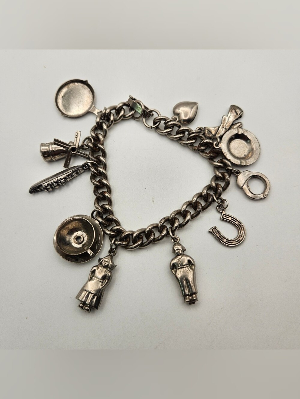 Vintage Silver Tone Charm Bracelet 11 Charms